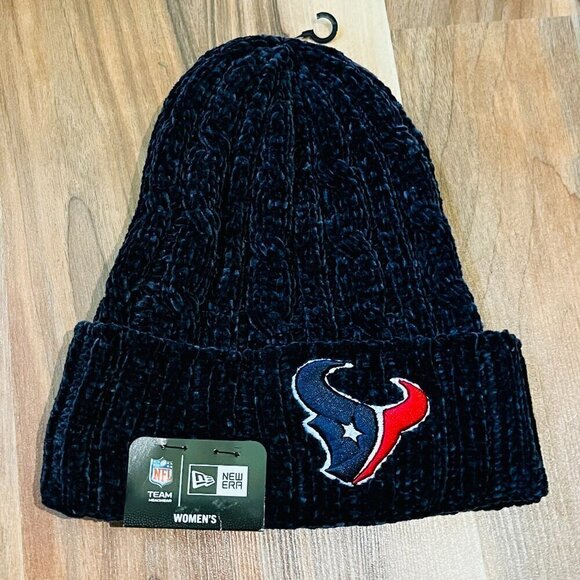 Houston Texans Women's NFL Brand Cuffed Soft Chenille Knit Beanie Cap Navy - Picture 1 of 9